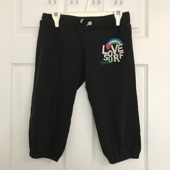 Y2K 360 SURF Love Surf California Low Rise Capri Pants S Black Rainbow Heart - Picture 2 of 12